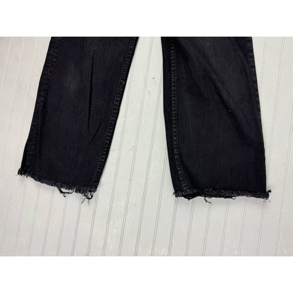 Reformation Size 25 Womens Jeans Black Emma High Rise Wide Leg Raw Hem Stretch - Picture 6 of 6